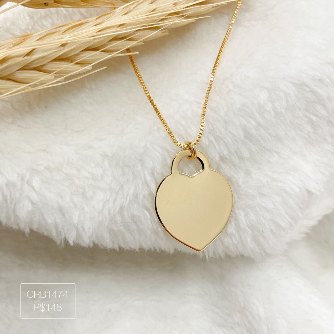 Colar de Cadeado de Coração Liso Dourado